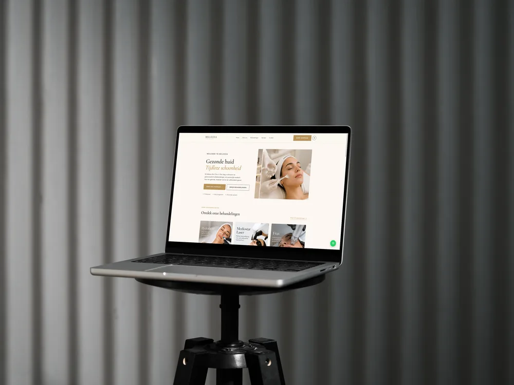 Bellezza Skin Clinic storefront, shown on a laptop