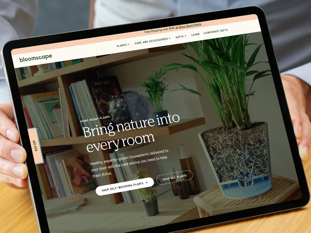 Bloomscape storefront, shown on a tablet
