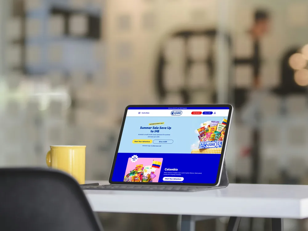Universal Yums storefront, shown on a tablet